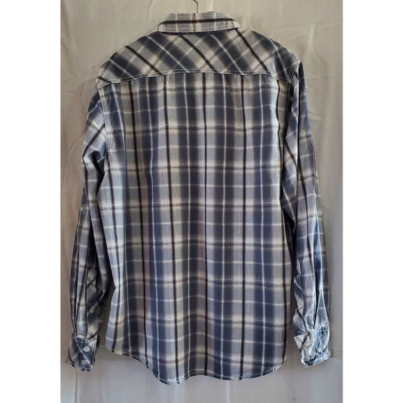 Chalc Western Shirt Plaid Blue And Black Button Up Size XL Pearl Snap Pockets - Picture 2 of 4